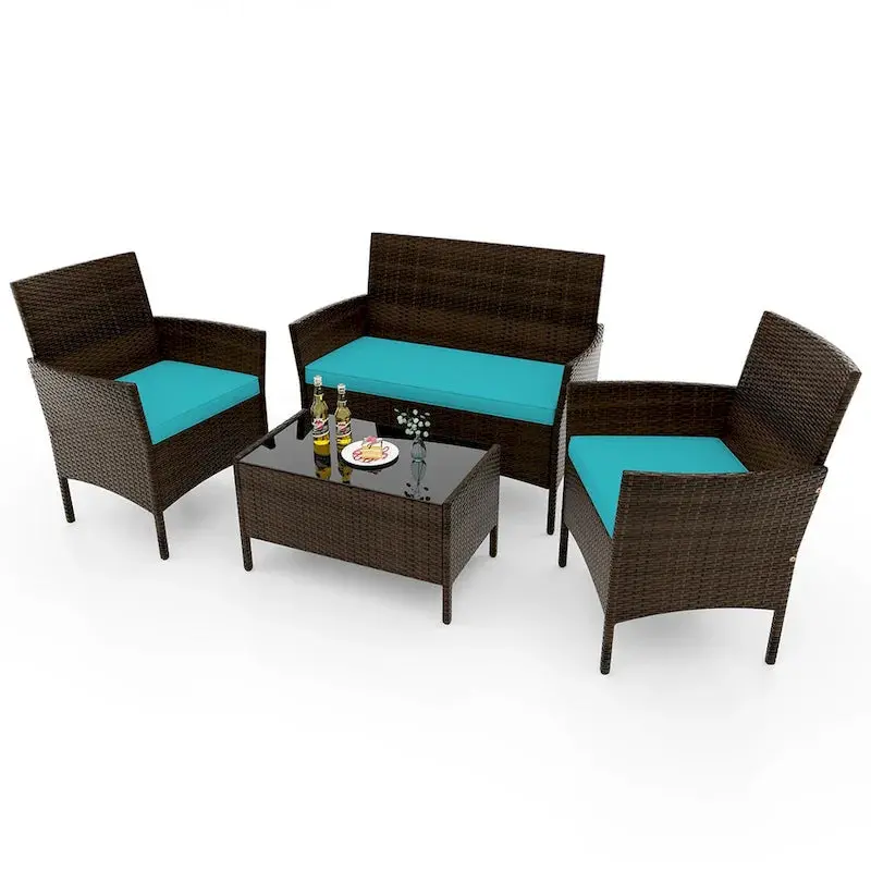 Costway 4-Piece Patio Furniture Set with Removable, Machine-Washable Cushions