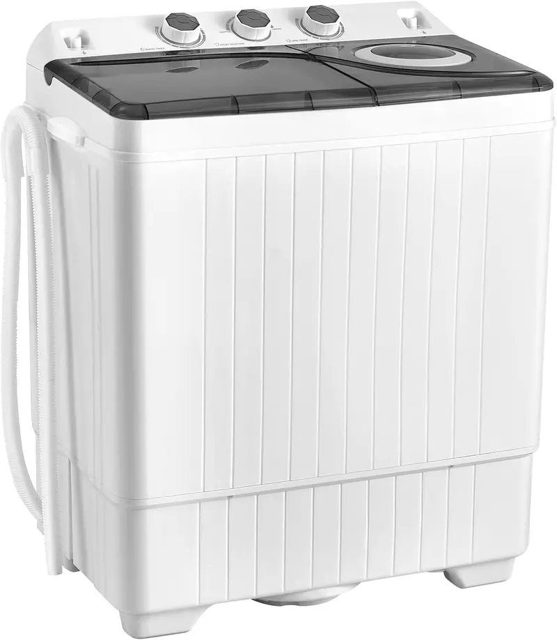 COSTWAY Double-Tub Portable Washer – 26-Lb Total Capacity (18-Lb Wash + 8-Lb Spin), Timer Knob & Built-in Drain Pump for Small Spaces