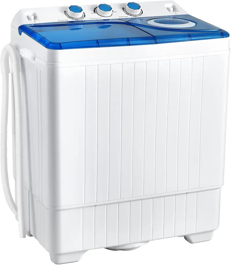 COSTWAY Double-Tub Portable Washer – 26-Lb Total Capacity (18-Lb Wash + 8-Lb Spin), Timer Knob & Built-in Drain Pump for Small Spaces