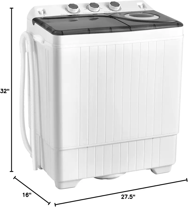 COSTWAY Double-Tub Portable Washer – 26-Lb Total Capacity (18-Lb Wash + 8-Lb Spin), Timer Knob & Built-in Drain Pump for Small Spaces