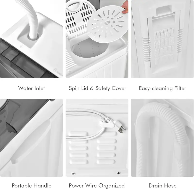 COSTWAY Double-Tub Portable Washer – 26-Lb Total Capacity (18-Lb Wash + 8-Lb Spin), Timer Knob & Built-in Drain Pump for Small Spaces