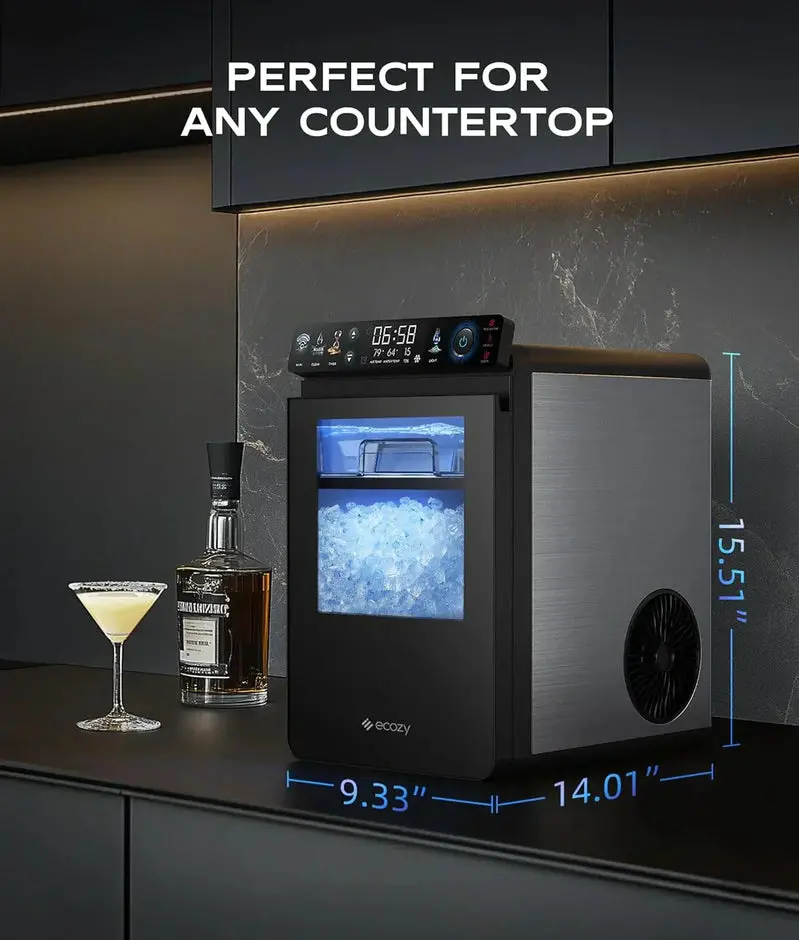 Countertop Nugget Ice Maker – 44 lbs/Day Smart Pebble Ice Machine, APP-Controlled, Self-Cleaning, Stainless Steel Finish