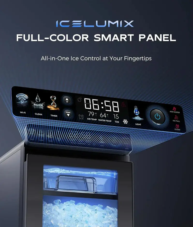 Countertop Nugget Ice Maker – 44 lbs/Day Smart Pebble Ice Machine, APP-Controlled, Self-Cleaning, Stainless Steel Finish