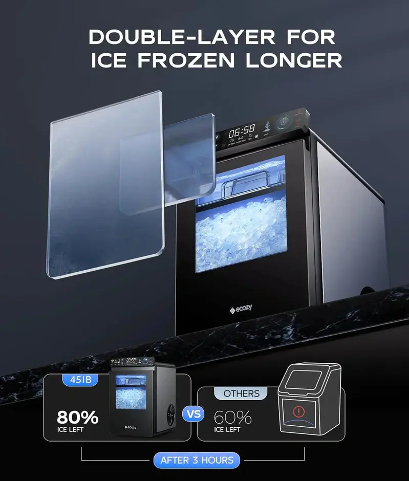 Countertop Nugget Ice Maker – 44 lbs/Day Smart Pebble Ice Machine, APP-Controlled, Self-Cleaning, Stainless Steel Finish