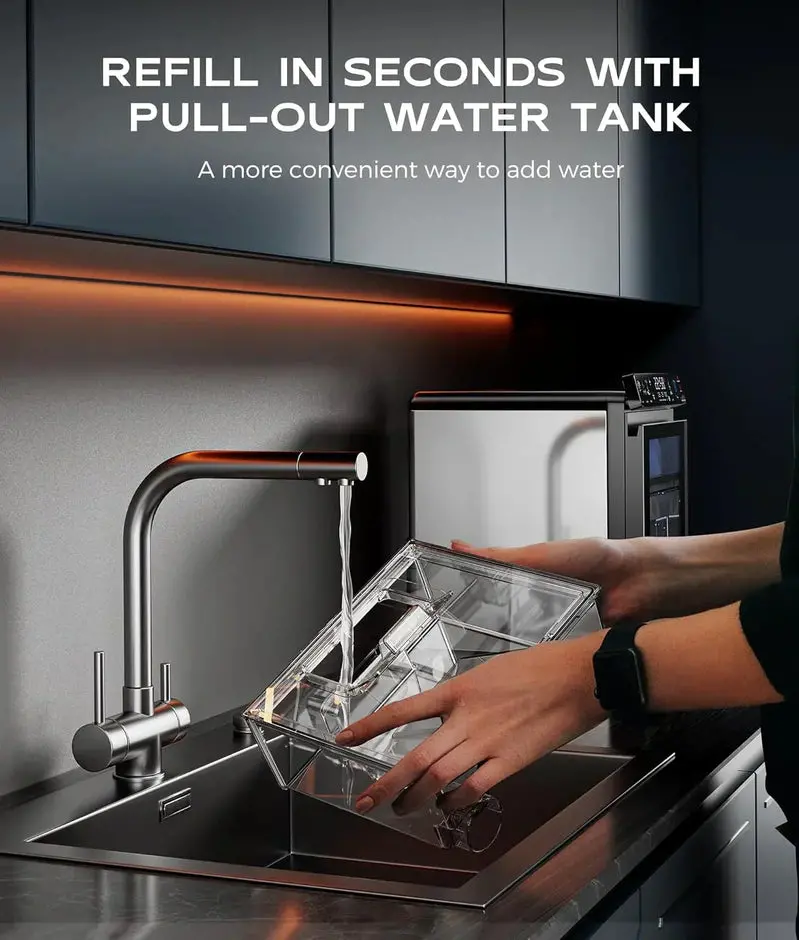 Countertop Nugget Ice Maker – 44 lbs/Day Smart Pebble Ice Machine, APP-Controlled, Self-Cleaning, Stainless Steel Finish
