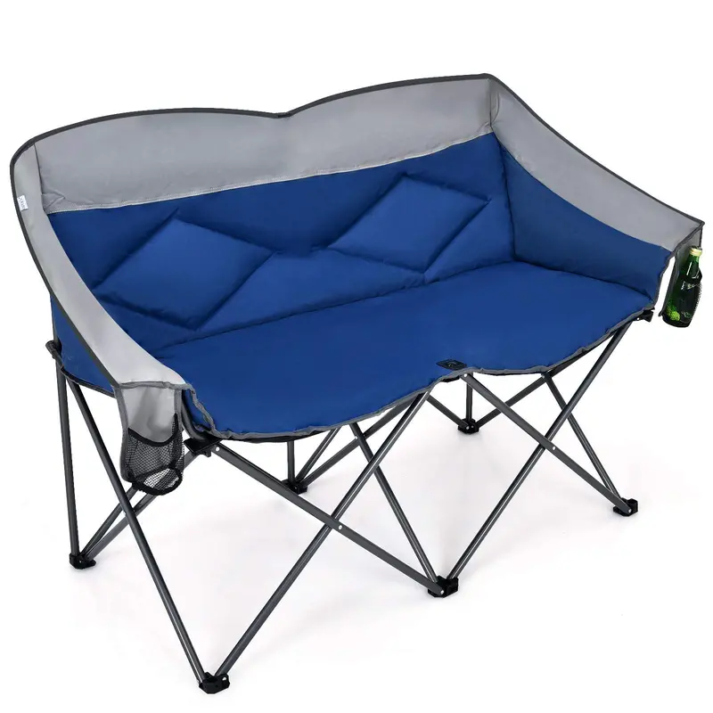 Couples Folding Loveseat Chair – Double-Seater Camping Chair with Padded High Back and Carry Storage Bags