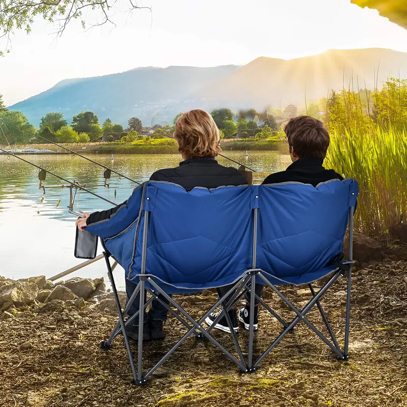 Couples Folding Loveseat Chair – Double-Seater Camping Chair with Padded High Back and Carry Storage Bags 2
