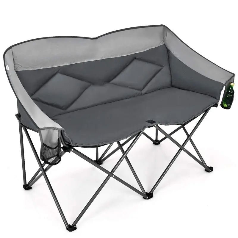 Couples Folding Loveseat Chair – Double-Seater Camping Chair with Padded High Back and Carry Storage Bags