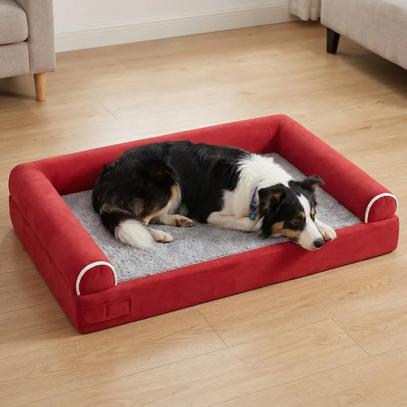Cozy Fleece-Lined Pet Bed with Three-Sided Bolster Support