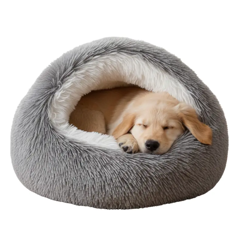 Cozy Hooded Cave Pet Bed – Removable Cushion & Non-Slip Rubberized Bottom