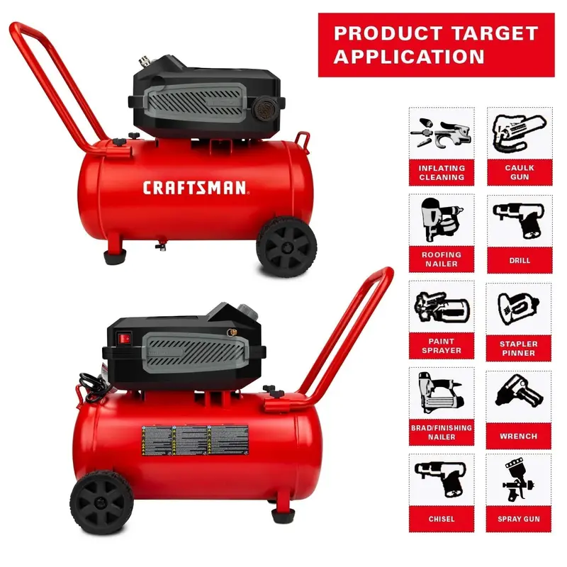 CRAFTSMAN HARD 10-Gallon Oil-Free Air Compressor – 1.8 HP, 175 PSI, 4.0 CFM @ 90 PSI, Portable Design with Oversized Wheels (Model CMXECXA0201041)
