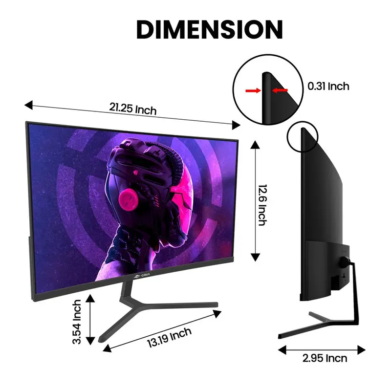 CRUA 24-Inch Curved Gaming Monitor – FHD 1080p, 180Hz Refresh Rate, AMD FreeSync, VA Panel, HDMI/DP