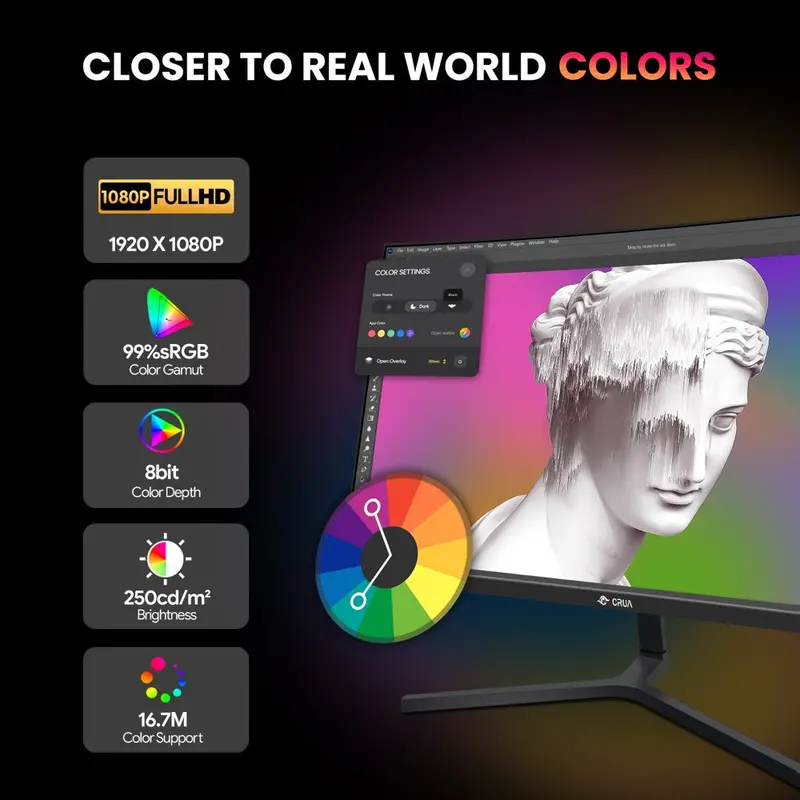 CRUA 24-Inch Curved Gaming Monitor – FHD 1080P VA Panel with 180Hz Refresh Rate, AMD FreeSync, and Low Blue Light