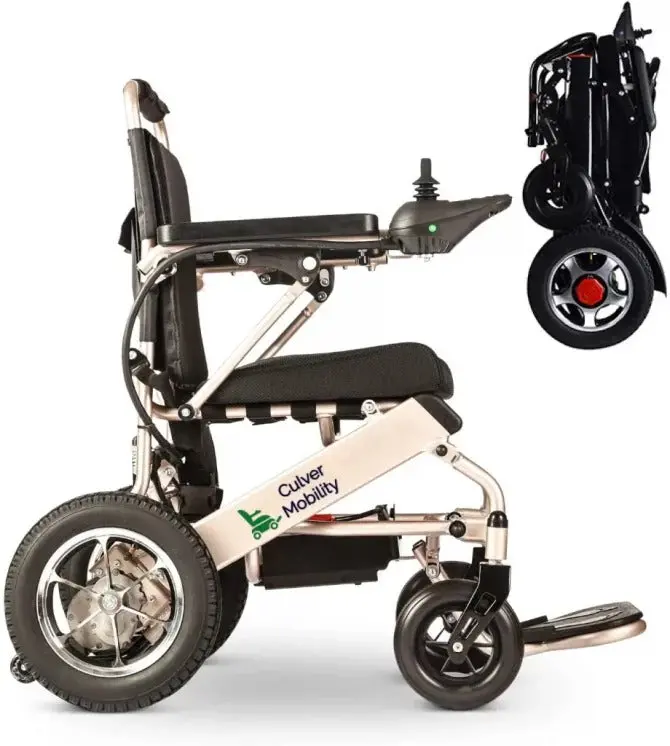 Culver Mobility Foldable Power Wheelchair – FAA-Compliant Lightweight Scooter with Ramp Accessory (Silver, 17.5" Seat Width)