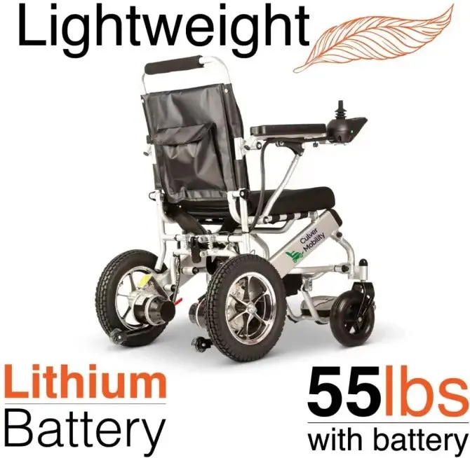 Culver Mobility Foldable Power Wheelchair – FAA-Compliant Lightweight Scooter with Ramp Accessory (Silver, 17.5" Seat Width)