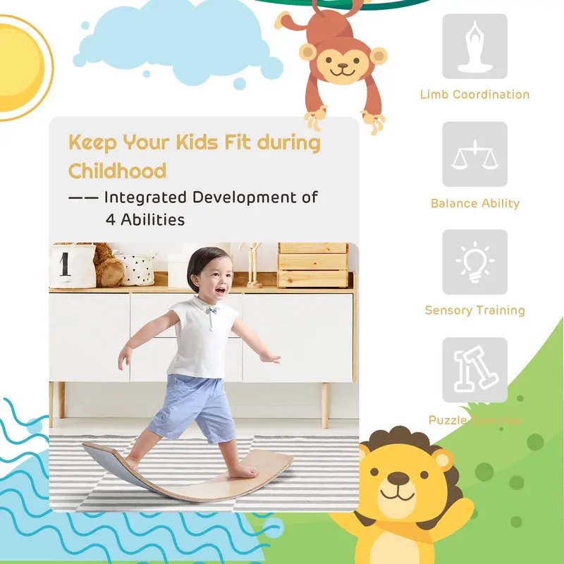 Curved Wooden Balance Board – Wobble Training Tool for Core Stability & Coordination
