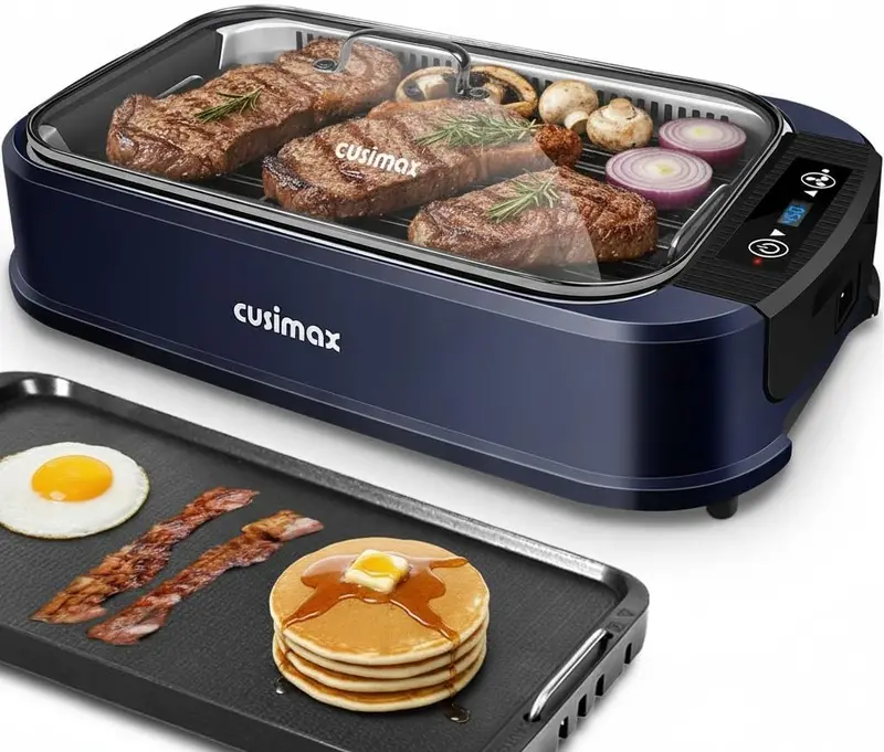 CUSIMAX Smokeless Indoor Grill – Turbo Smoke Extractor, Tempered Glass Lid, Single Non-Stick Plate 5