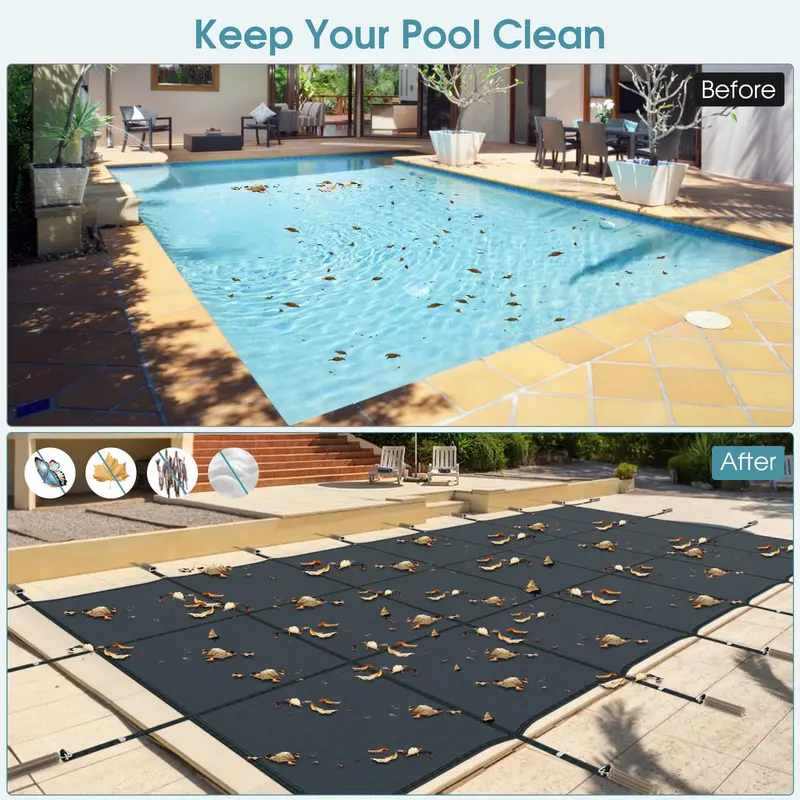 Custom-Fit Safety Pool Cover for 32' x 16' In-Ground Pools (Actual Size: 34' x 18')