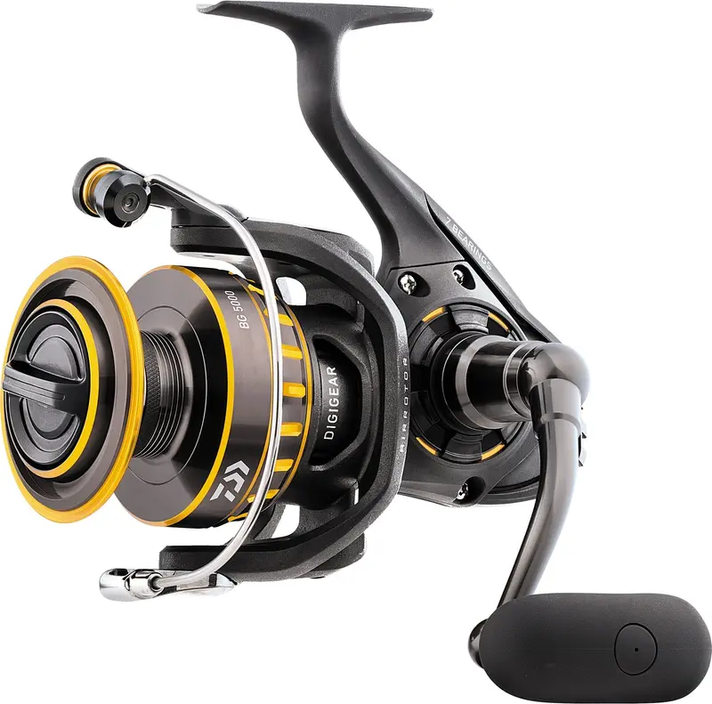 Daiwa BG Spinning Reel — Black Anodized Aluminum Body, Digigear Drive, Air Rotor, Sealed Drag for All-Water Fishing