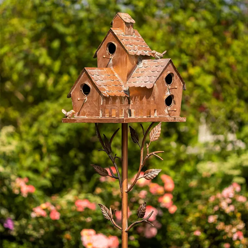 Decorative Birdhouse Garden Stake Set – Rustic Yard & Flower Bed Accent