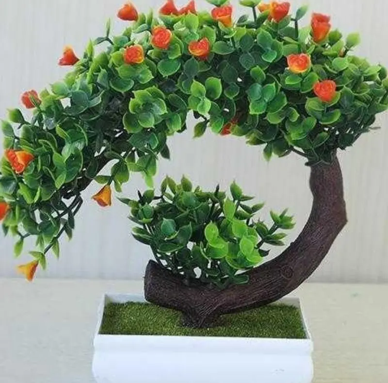 Decorative Bonsai-Style Artificial Plant – Silk Flowers on PVC Base, 20 cm Tall