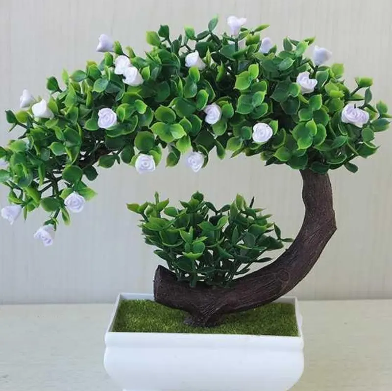 Decorative Bonsai-Style Artificial Plant – Silk Flowers on PVC Base, 20 cm Tall