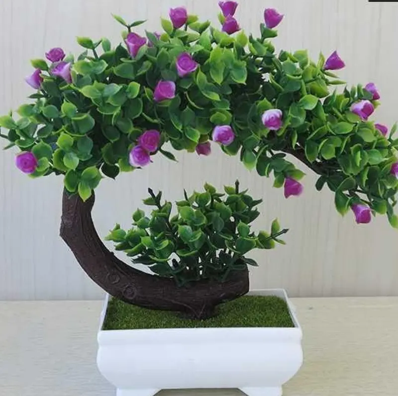 Decorative Bonsai-Style Artificial Plant – Silk Flowers on PVC Base, 20 cm Tall 4