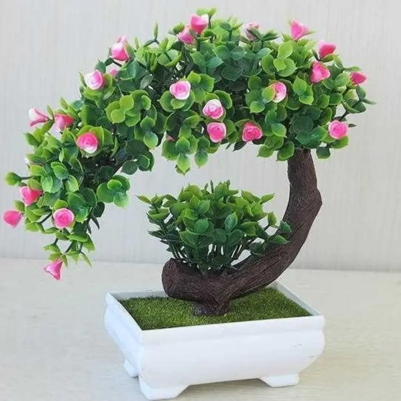 Decorative Bonsai-Style Artificial Plant – Silk Flowers on PVC Base, 20 cm Tall