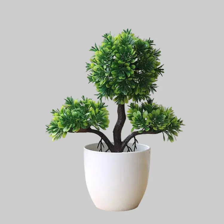 Desk-Friendly Artificial Bonsai – Potted Plastic Tree with Silk Accents