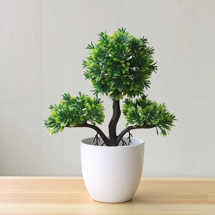 Desk-Friendly Artificial Bonsai – Potted Plastic Tree with Silk Accents 2