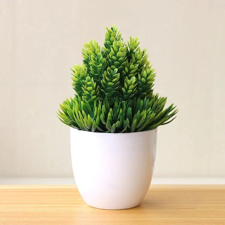 Desk-Friendly Artificial Bonsai – Potted Plastic Tree with Silk Accents