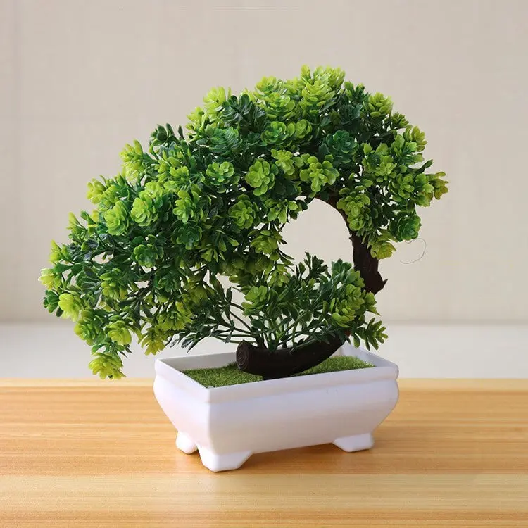 Desk-Friendly Artificial Bonsai – Potted Plastic Tree with Silk Accents