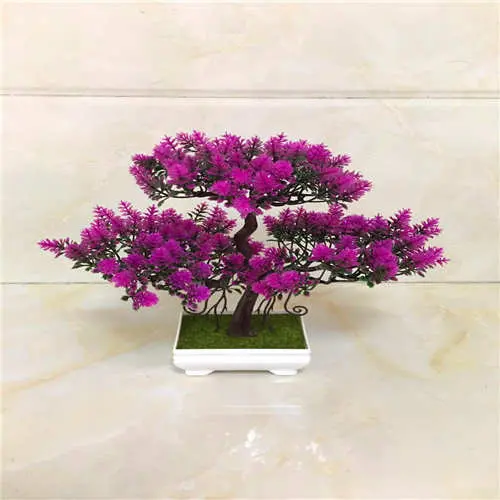 Desk-Friendly Artificial Bonsai – Potted Plastic Tree with Silk Accents