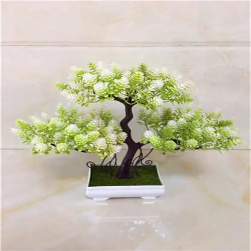 Desk-Friendly Artificial Bonsai – Potted Plastic Tree with Silk Accents