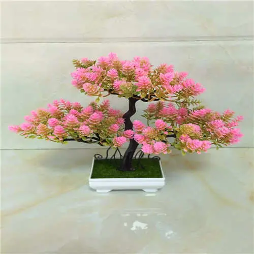 Desk-Friendly Artificial Bonsai – Potted Plastic Tree with Silk Accents