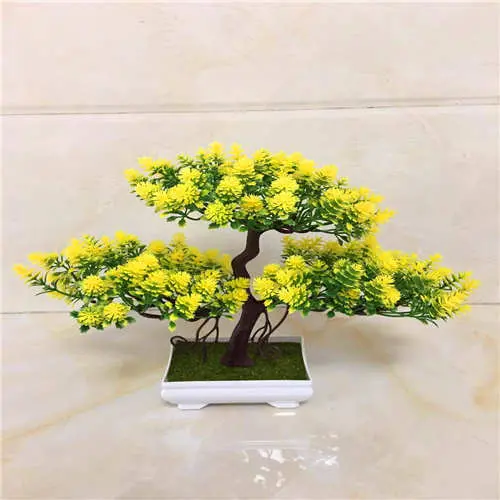 Desk-Friendly Artificial Bonsai – Potted Plastic Tree with Silk Accents