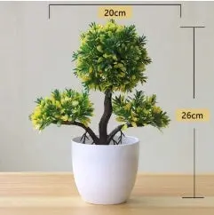 Desk-Friendly Artificial Bonsai – Potted Plastic Tree with Silk Accents