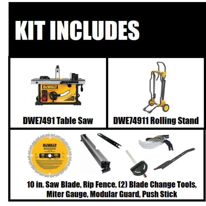 DEWALT 15-Amp 10" Job Site Table Saw – Rolling Stand Included (Model DWE7491RS)