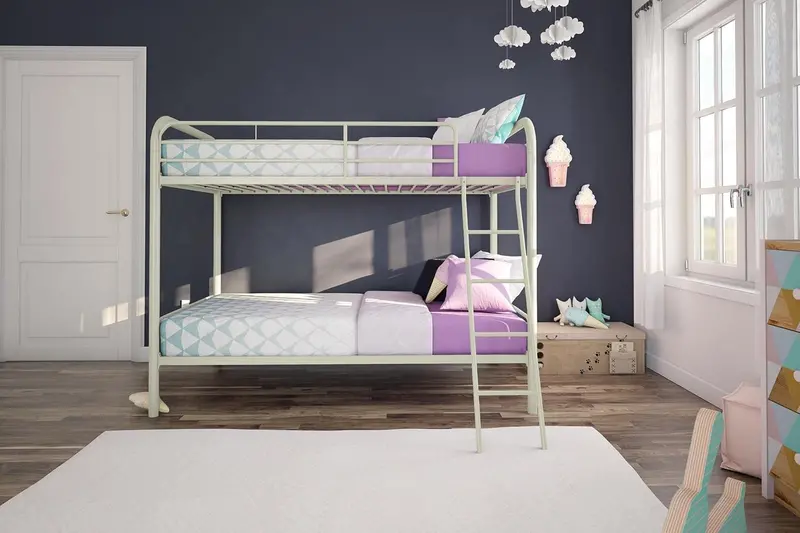 DHP Dusty Twin-Over-Full Metal Bunk Bed – Off-White Industrial-Style Frame with Safety Rails & Ladder