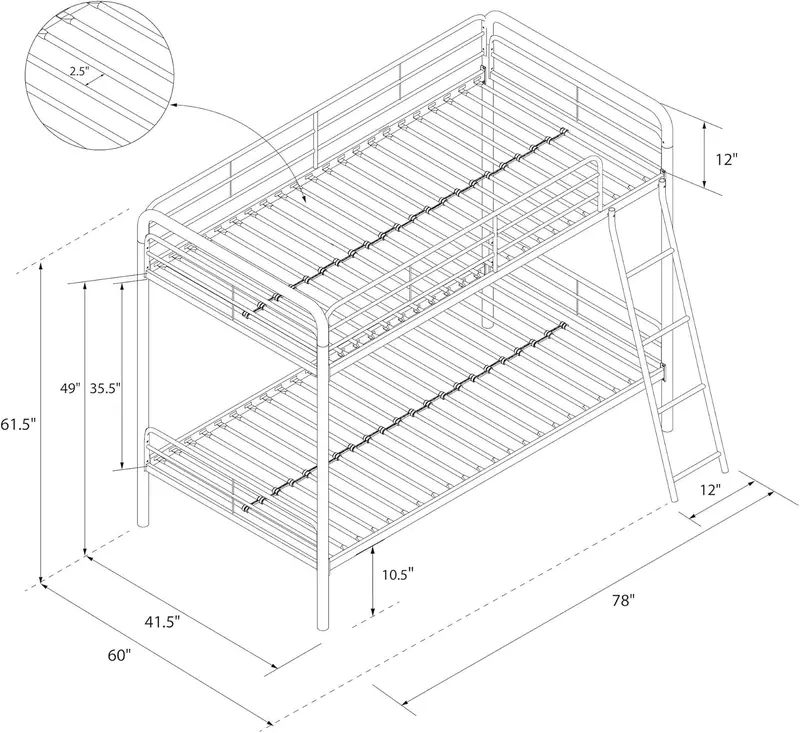 DHP Dusty Twin-Over-Full Metal Bunk Bed – Off-White Industrial-Style Frame with Safety Rails & Ladder