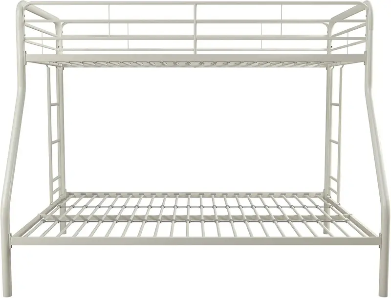 DHP Dusty Twin-Over-Full Metal Bunk Bed – Off-White Industrial-Style Frame with Safety Rails & Ladder