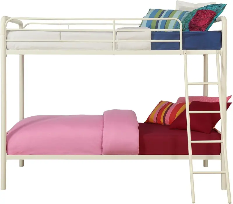 DHP Dusty Twin-Over-Full Metal Bunk Bed – Space-Efficient Sleeping Solution in Soft Off-White