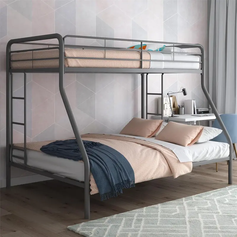 DHP Dusty Twin-Over-Full Metal Bunk Bed – Space-Efficient Sleeping Solution in Soft Off-White
