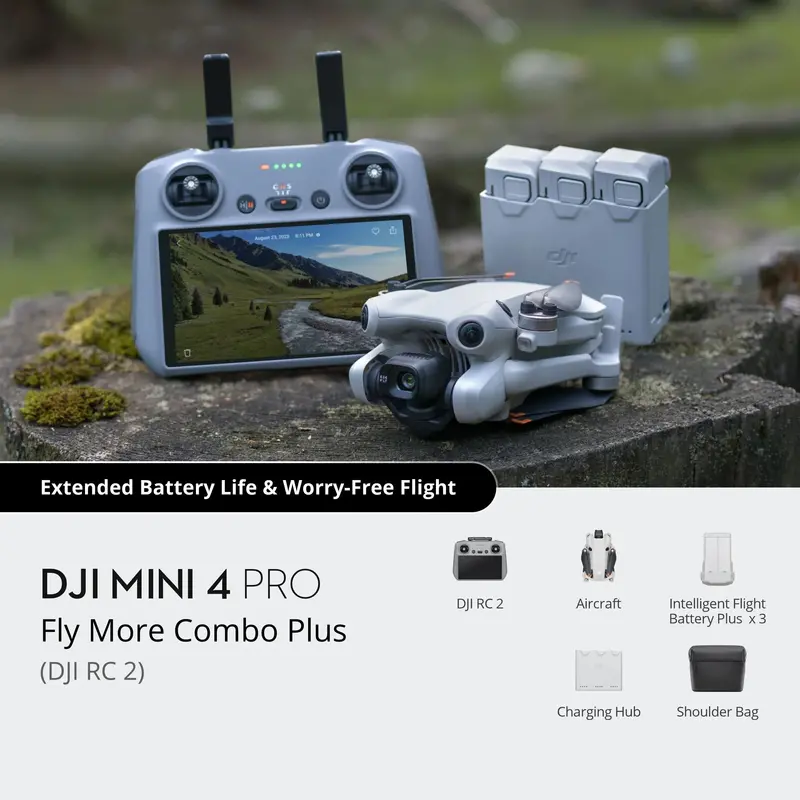 DJI Mini 4 Pro Fly More Combo – Includes DJI RC 2 Remote Controller & Extended Battery Set