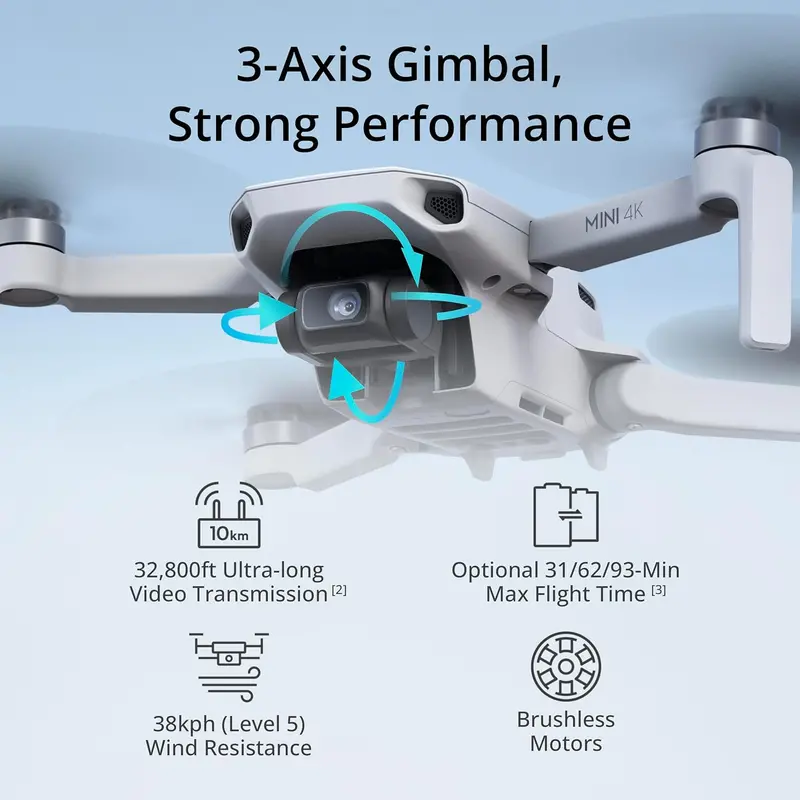 DJI Mini 4K Drone – Ultra-Compact 4K UHD Camera Drone Under 249g with 3-Axis Gimbal, 10km HD Transmission & 31-Min Flight Time