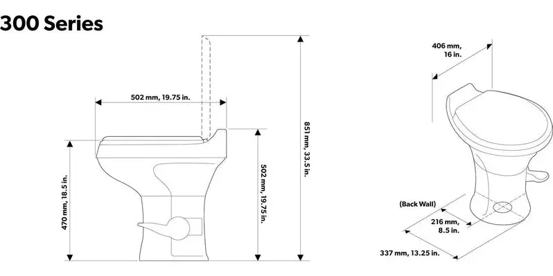 Dometic 300 Series Standard-Height RV Toilet – Heavy-Duty White Plastic Model 302300071
