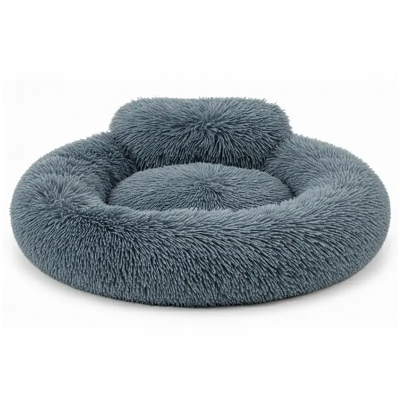 Donut-Style Dog Bed with Raised Rim, Faux Fur Cover, and Anti-Slip Base