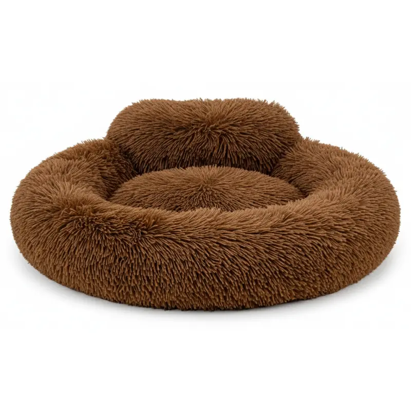 Donut-Style Dog Bed with Raised Rim, Faux Fur Cover, and Anti-Slip Base