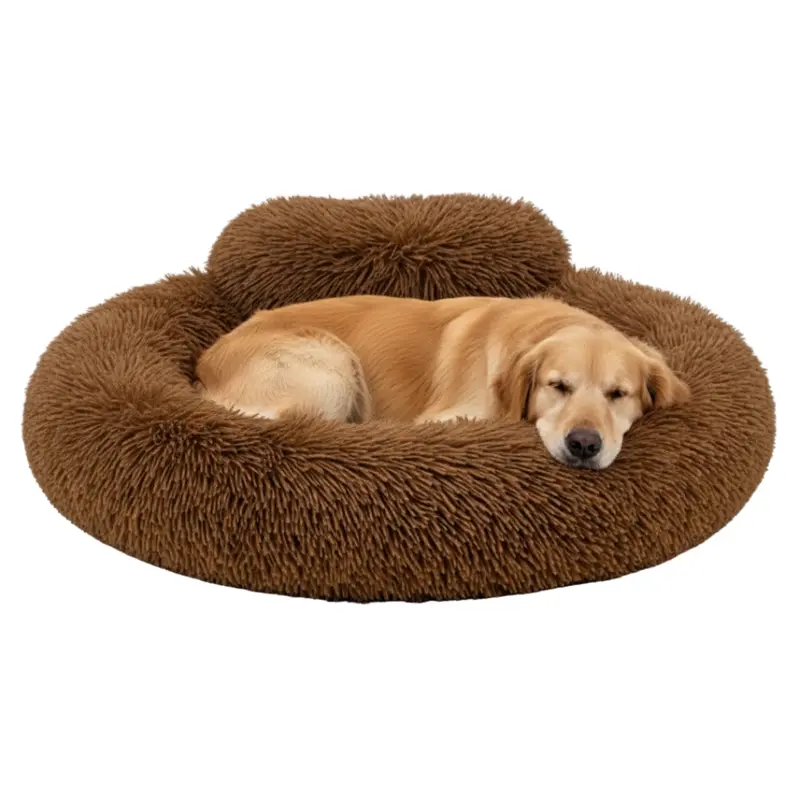 Donut-Style Dog Bed with Raised Rim, Faux Fur Cover, and Anti-Slip Base