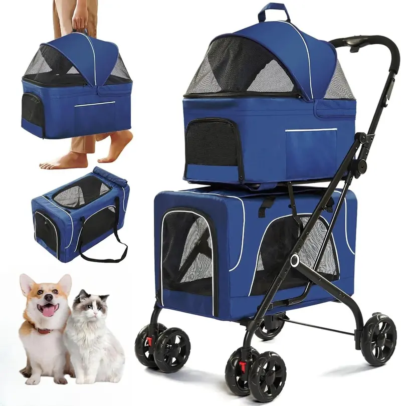 Double Dog Stroller – Foldable Two-Pet Carrier with Detachable Crates, Locking Wheels & Safety Harnesses